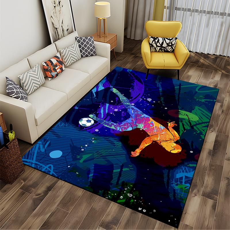 Colorful Soccer Player Art Rug Non-slip rug suitable for living room and bedroom sofas.