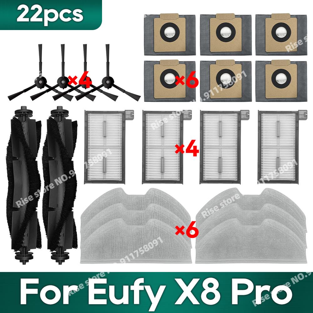 Compatible for Eufy X8 Pro SES Robot Vacuum Cleaner Dust Bags Accessories Main Side Brush Mop Cloth Replacement