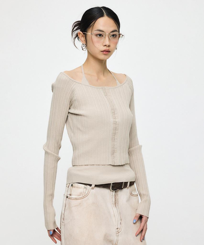 INSILENCE WOMEN [Moussy] Off Shoulder Knit Greige