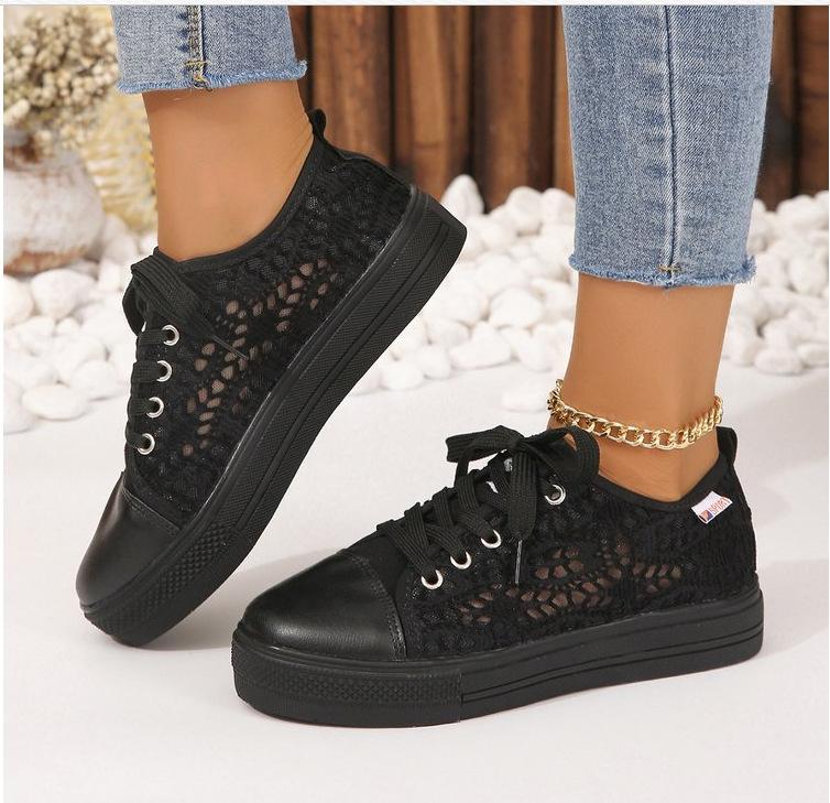 Fashion Spring Summer Women's Shoes New Hollow Mesh Breathable Sneakers Thick Bottom Casual Single Shoe Female Lace-up Vulcanize Shoes