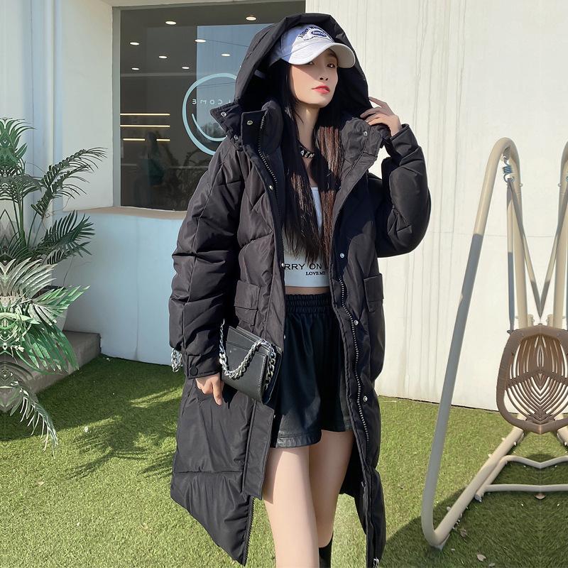 New European Down Cotton-padded Coat Women's Medium and Long Slim Fit Large Size Long Knee Bread Cotton Coat