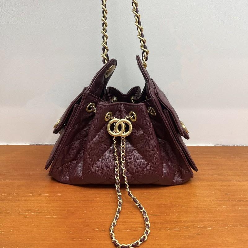 Genuine Leather Hobo Bag With Caviar
