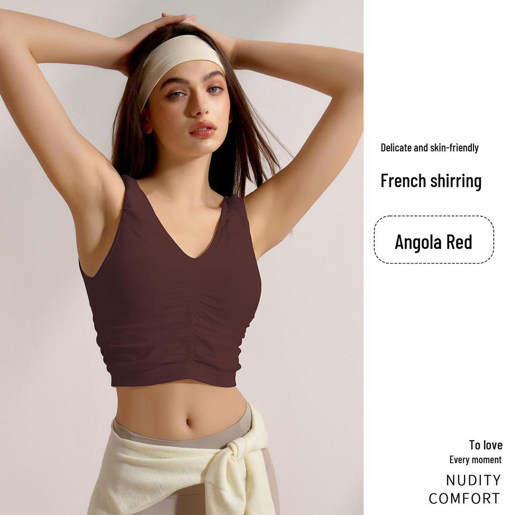 Spring/Summer Women's Ruched Racerback Yoga Vest with Chest Pad - Sexy Sleeveless Top