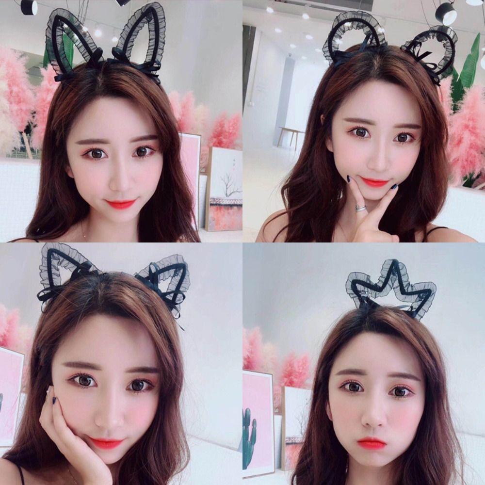 Thin Cat EarsHairband Head Bezel Hair Band Fashion Lace Headband  Makeup
