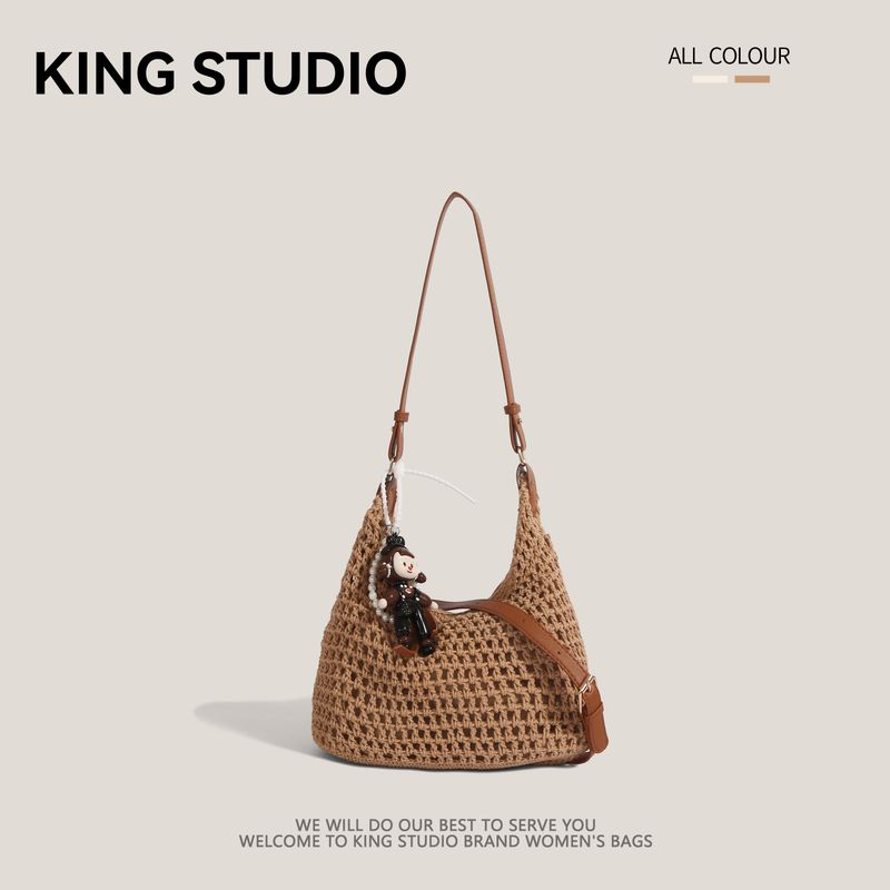 

Niche Design Woven Bag for Women 2025 New Idle Style Casual Vacation Shoulder Bag Large Capacity Tote Bag Khaki