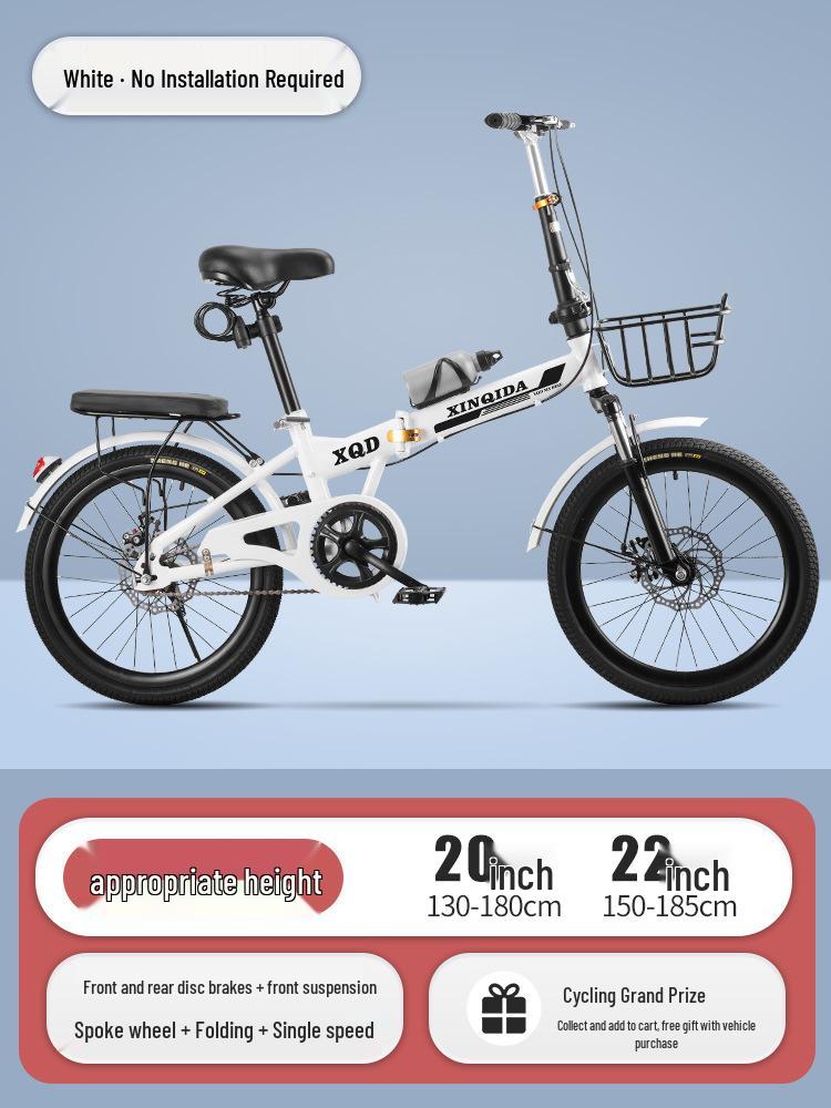 20/22-Inch Foldable Portable Bike with Variable Speed & Shock Absorption for Adults and Children