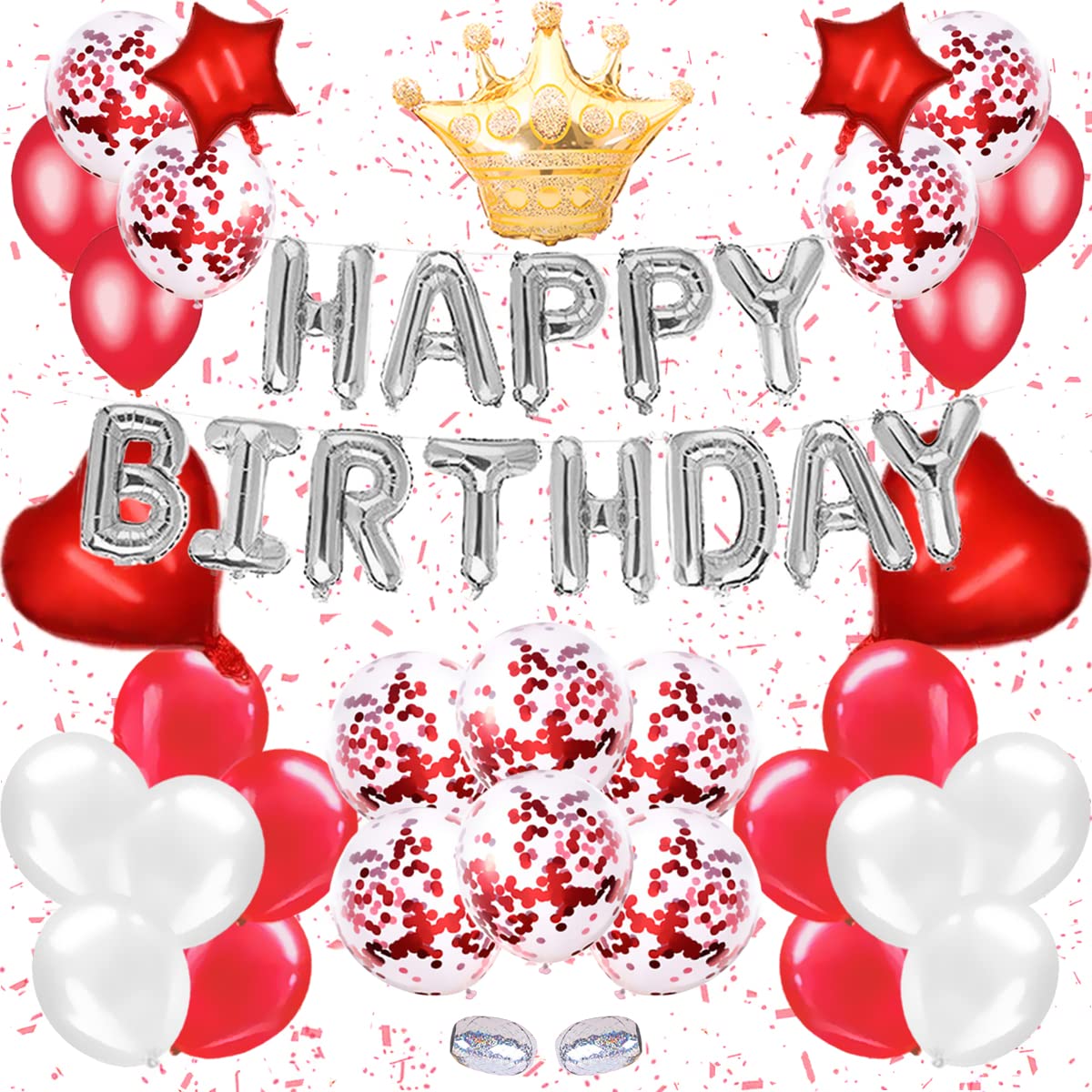 

G&H Balloon Birthday Decoration Set 48 Pieces Happy Birthday Balloons Banner Red Crown Balloons