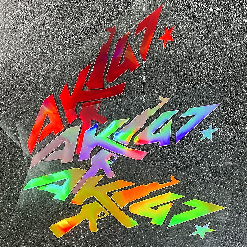 1PC AK47 Laser Motorcycle Sticker Waterproof for Motorbike Helmet Fuel Tank Scooter Decoration Car Window Universal Vinyl Decals