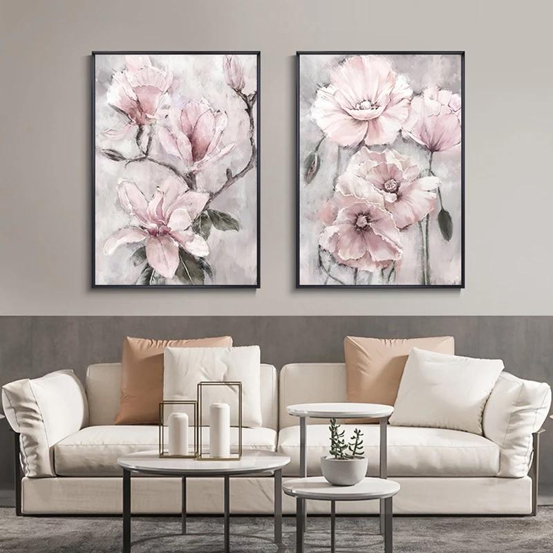 3pcs Pink Flowers Posters Frameless Wall Art Canvas Prints Floral Nordic Paintings Home Decor Pictures For Living Room
