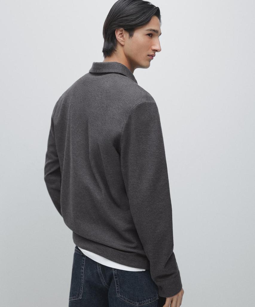 Masimodutti Long Sleeve Textured Pique Polo Shirt