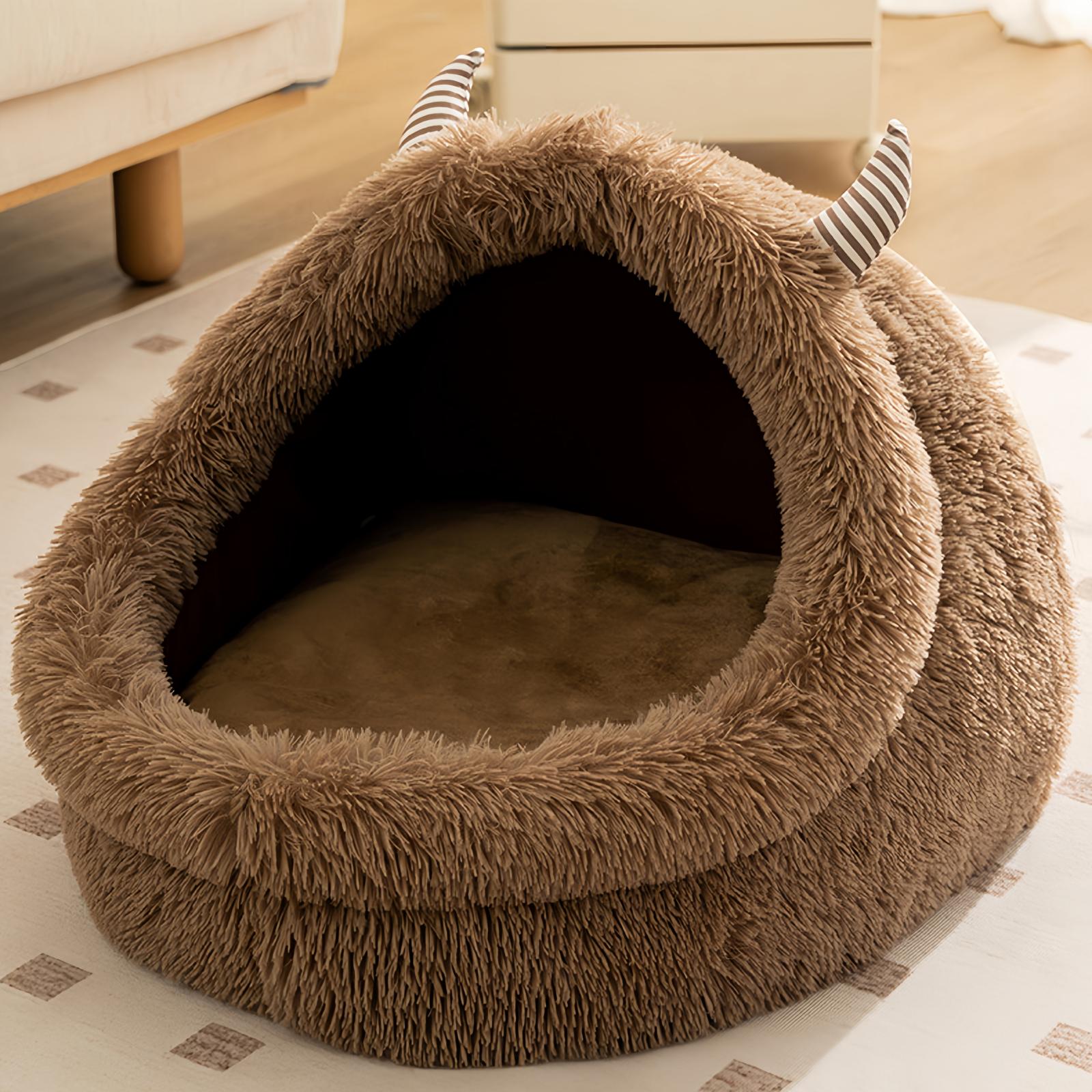 

Успокаивающая лежанка для собак, лежанки для кошек, живущих в помещении, пушистые лежанки для собак среднего размера, успокаивающая плюшевая лежанка для собак, которую можно стирать в стиральной машине L(49x49x34cm)