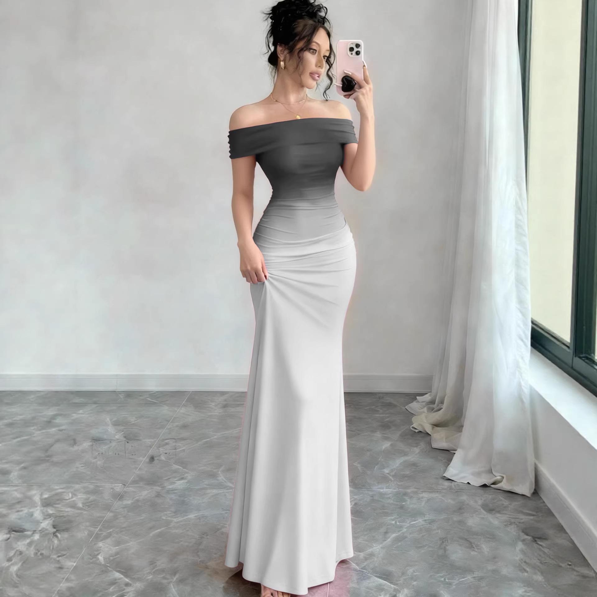 2026 European Cross-Border Gradient One-Shoulder Bodycon Dress L