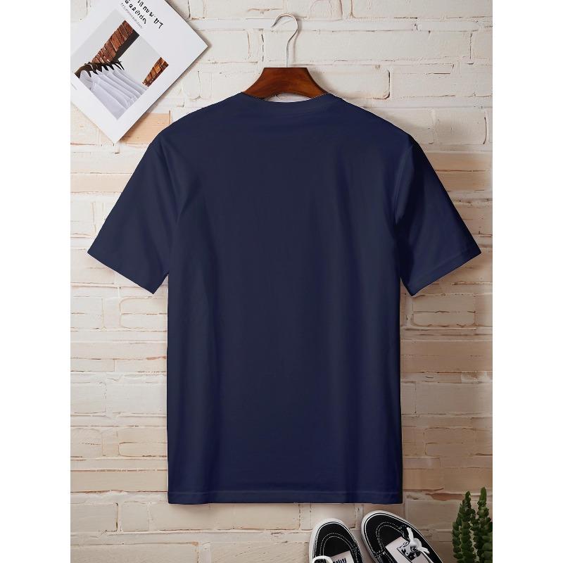 European Size Men's White Crew Neck Printed T-Shirt, Breathable Quick-Dry Short Sleeve, Classic Casual Daily Wear