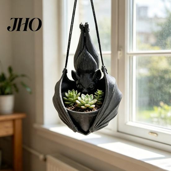 Gothic Flower Pot Bat Shaped Hanging Planter, Plant for Indoor Outdoor Garden Distinctive Landscaping Holder Wall Decor, Unique Wing Flowerpot