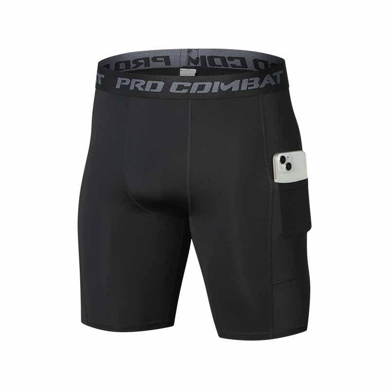 Men's Quick-Dry Compression Shorts with Pockets - High Elasticity, Ideal for Running, Training, and Basketball.