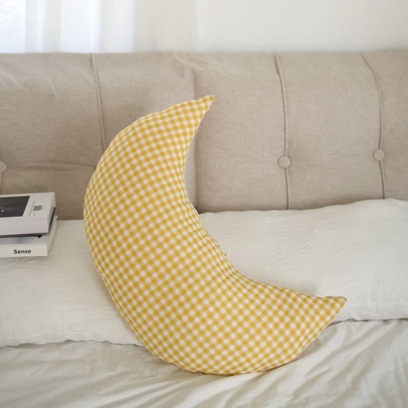 

Pastoral Fabric Washed Cotton Moon Pillow Leg-Supporting Long Pillow Sofa Bedroom Ornament Pillow Bedside Cushion Pillow Yellow Cotton Stripes moon length 60 width 25cm