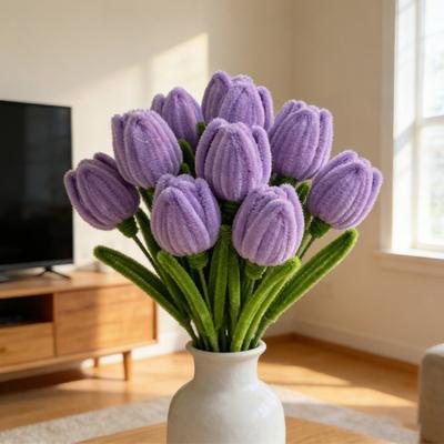 Fertige Pfeifenreiniger Tulpenblumen Handgefertigte Künstliche Blumen Bastelgeschenke für Frauen Mutter Ehefrau zum Muttertag Valentinstag Geburtstag