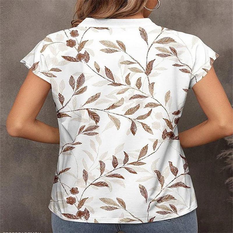 Women's Summer V-Neck Casual Printed Short Sleeve T-Shirt