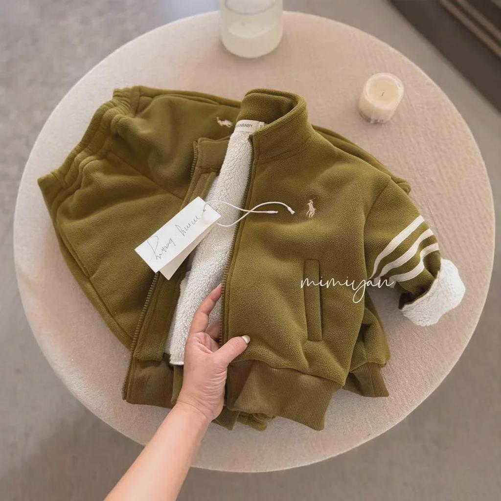 Jachetă caldă de pluș pentru copii 2024 și costum din două piese din lână la modă pentru băieți și fete