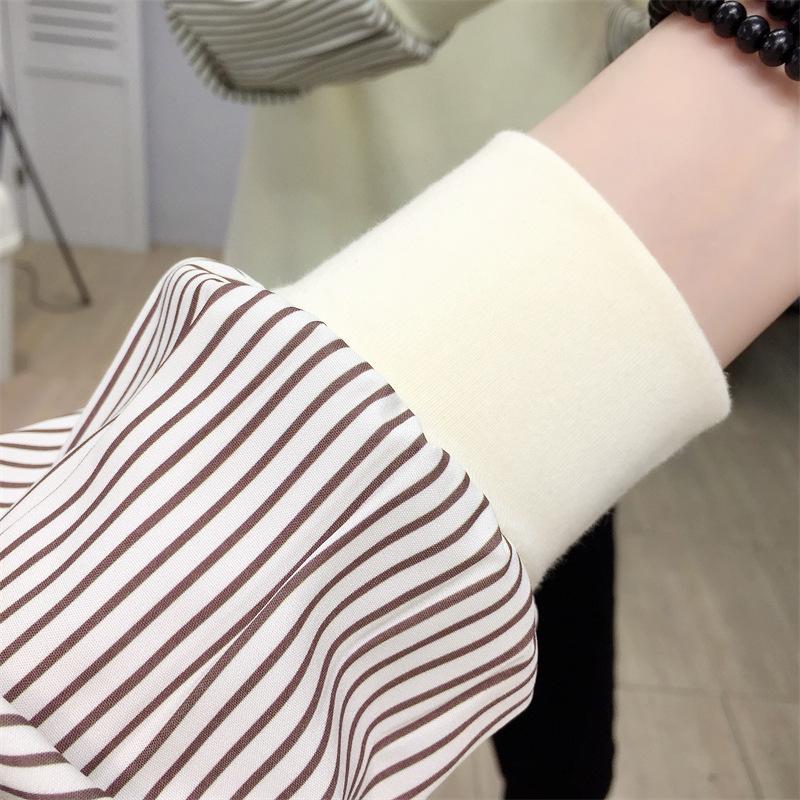 2025 Women's Long Sleeve Striped Knit Polo Collar Top