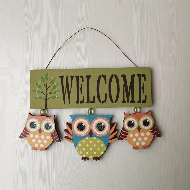 

Пасторальный стиль Аксессуары для дома Творческая личность Сова Листинг Добро пожаловать в Добро пожаловать в магазин Настенная подвеска 23x22cm зелёный