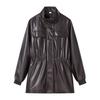 European and American Style, New Women's Clothing, Fashionable, Casual, Versatile Stand-up Collar Drawstring Waist Leather Jacket