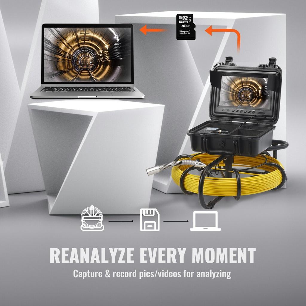Sewer Camera Pipe Inspection Camera 9-inch 720p Screen Pipe Camera 165 ft