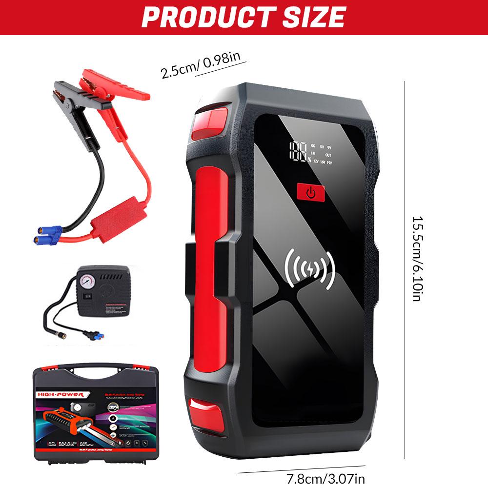 600A Car Battery Jump Starter 12v Wireless Fast Charging Car Battery Booster for 3LGas/1.5LDiesel Engines Starter with Air Pump