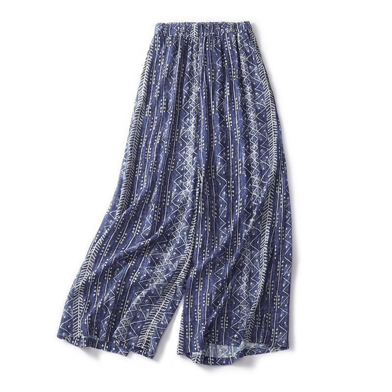 

Women s 2026 Summer Ethnic Style Loose Cotton Linen Pants with Elastic Waist M