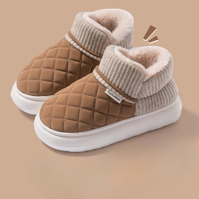 New Women's Thick-soled Anti-slip Cotton Shoes with Fleece Heels for Home Use
