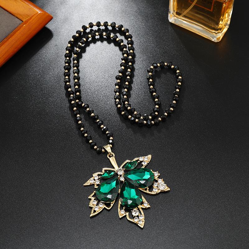Maple Leaf Crystal Sweater Necklace: Autumn/Winter Fashion Long Pendant Charm Accessory