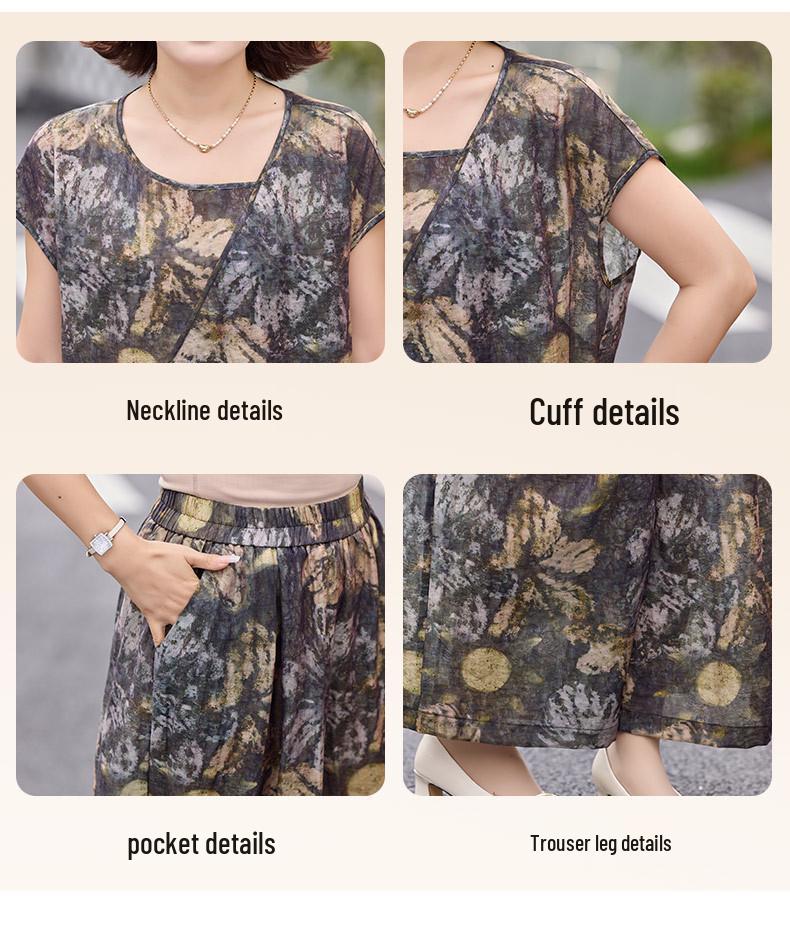 Elegant Plus Size Summer Short Sleeve Two-Piece Set for Middle-Aged Women 2026