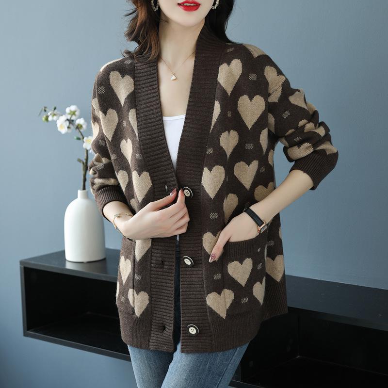 Mittellanger Love-Pullover für Damen, 2023, Herbst/Winter, neuer Strick-Cardigan