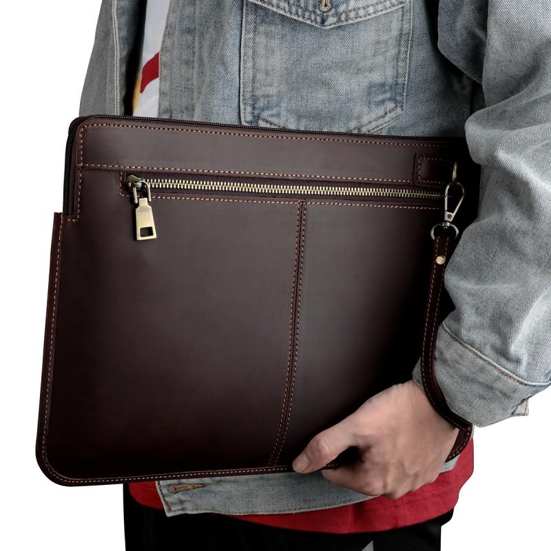 Genuine Crazy Horse Leather Laptop Sleeve Case 14-inch MacBook Pro M1/M2/M3 Men Women Neutral Style Handheld Bag