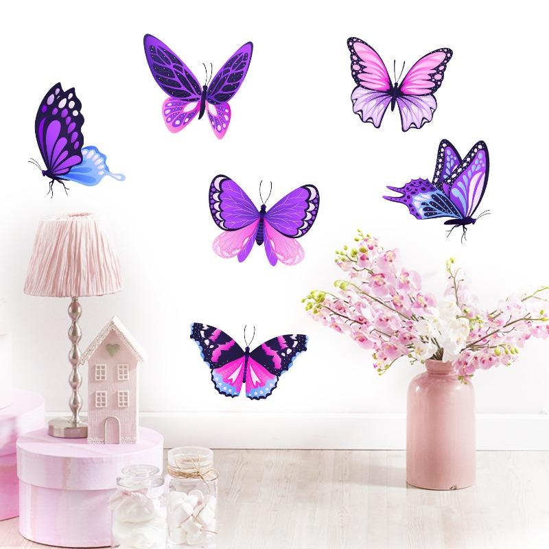 1pc Luminous Purple Flower Butterfly Family Children's Room Wall Decoration Home Sticker