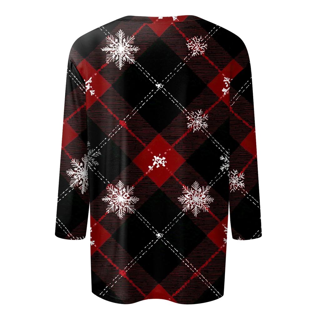 3/4 Sleeve Shirts For Women Print Christmas Tees Blouses Casual Plus Size Basic Tops Pullover