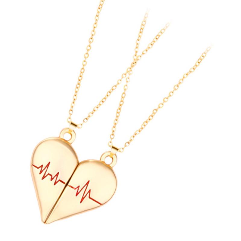 Magnetic Love ECG Couple Pendant Necklace - Unique Design with Clasping Hearts