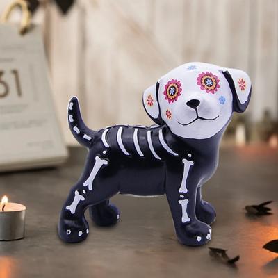 Day of The Dead Dog Cat Figurine Halloween Skull Animal Statue Resin Skeleton Sculpture for Home Desk Decoration