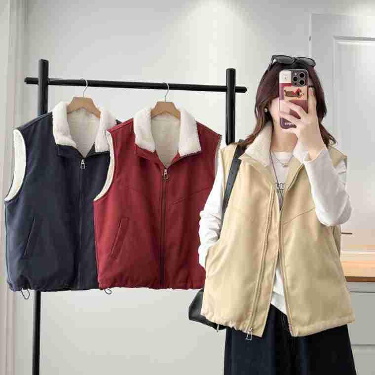 Plus Size F7 Women's Autumn/Winter Thickened Vest Cardigan - Korean Style Solid Color 2519.
