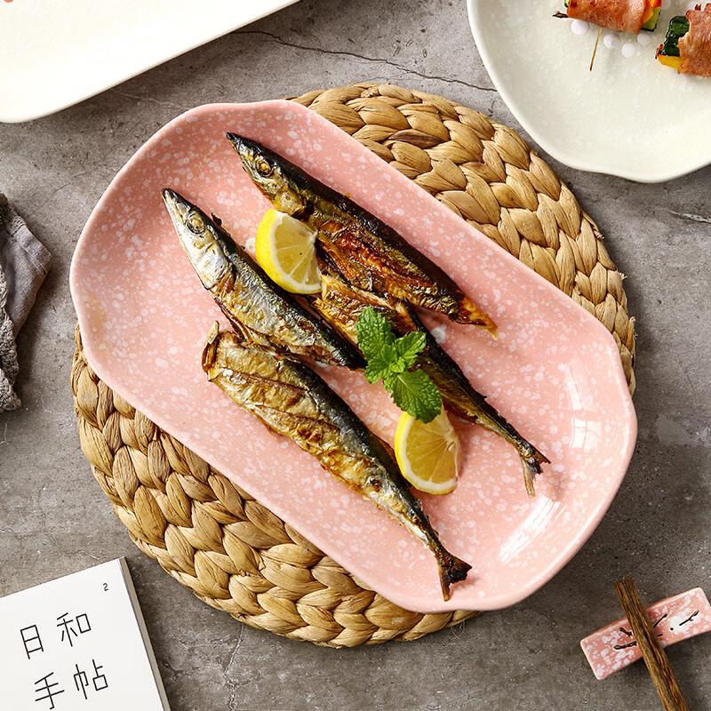 Japanese Ceramic Underglaze Cherry Blossom Fish Plate