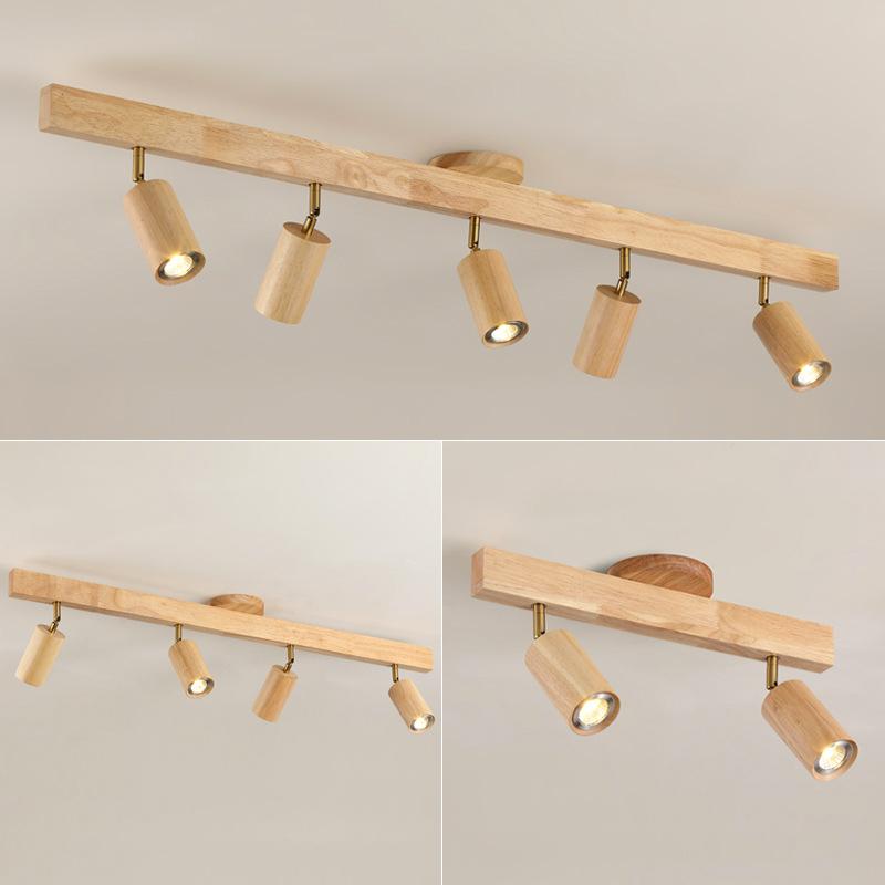 Wood Led Ceiling Lamp With Spot Lights For Living Room Bedroom Corridor Home Indoor Modern Chandeliers Spotlight