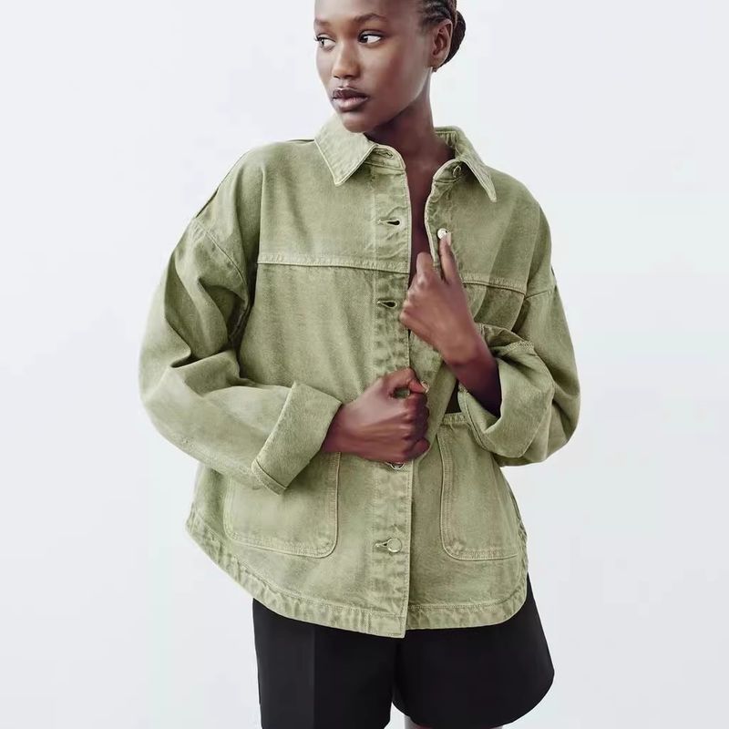 Spring New Arrival Women's Clothing Work Clothing Patch Decoration Long Sleeves Lapel Denim Jacket Coat 0108229 0108021