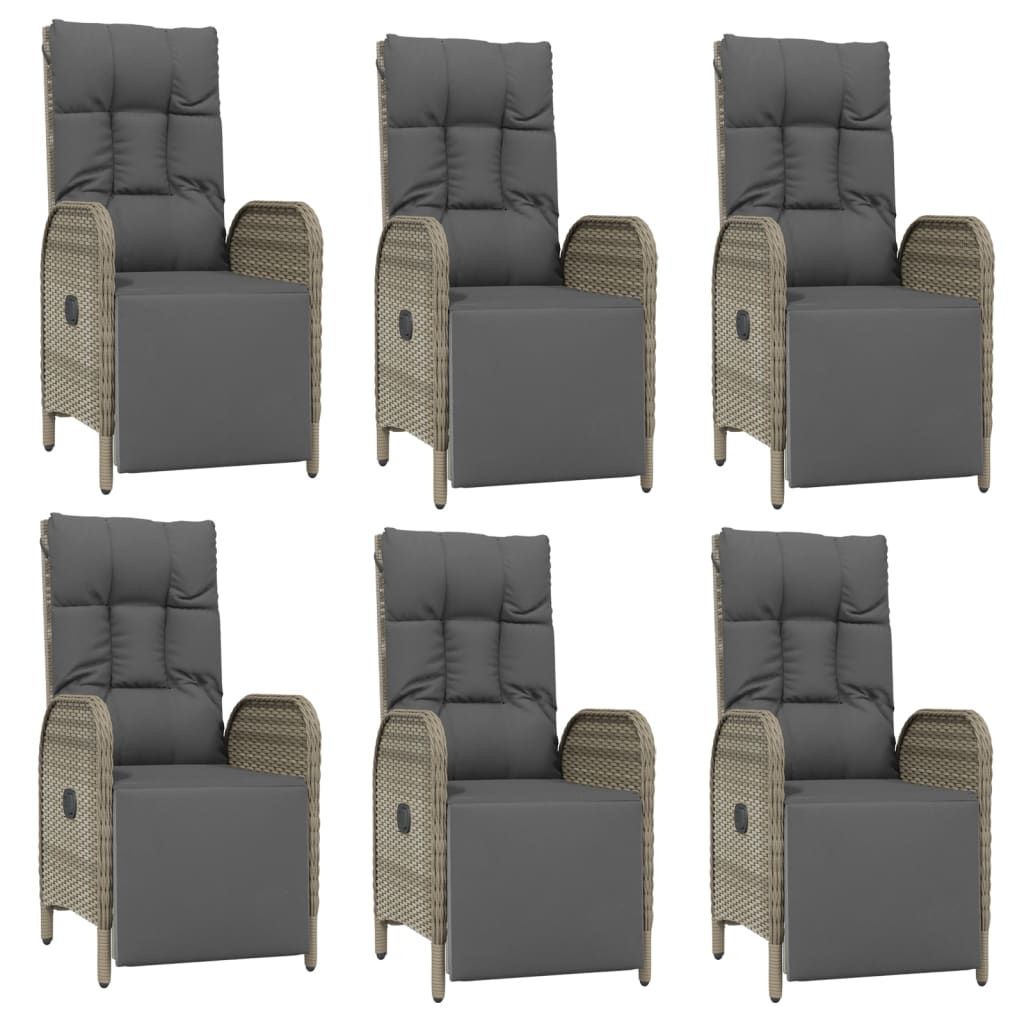 7 Piece Garden Dining Set with Cushions Gray Poly Rattan