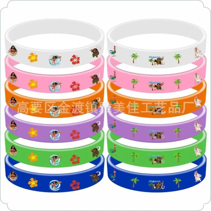12pcs Moana Movie Bracelet Silicone Wristband Badge Encanto Princess Print Jewelry Party Kids Toy Gift