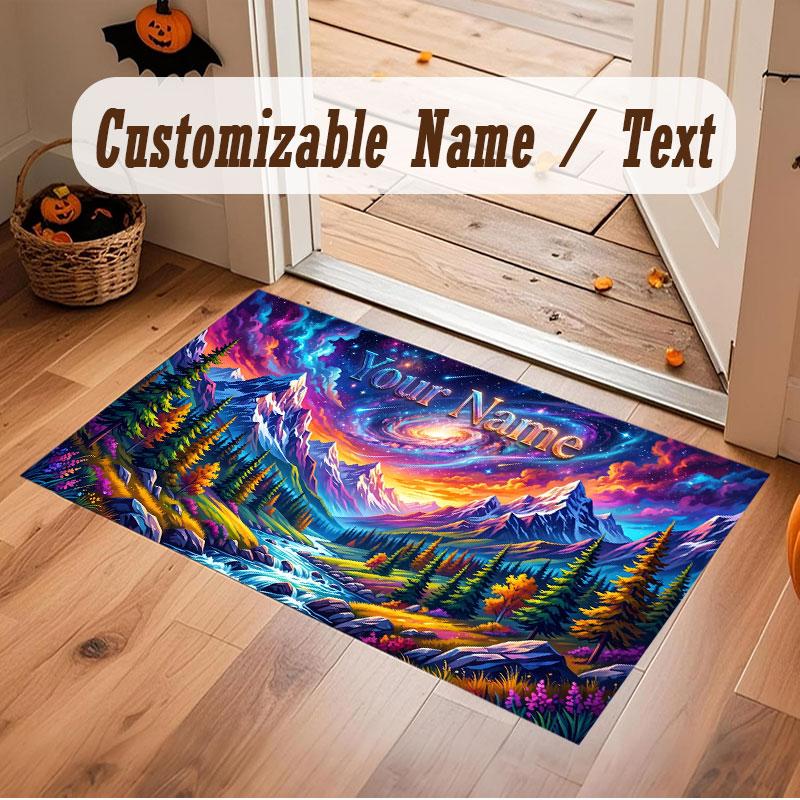 Space Cosmic Theme Crystal Velvet Floor Rug Personalized Custom Name Text Warm Carpet Home Decoration