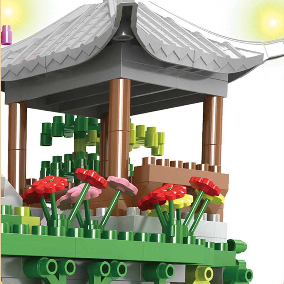 Conjunto de Micro Tijolos com Tema do Lago Taohuatan com Iluminação LED: Brinquedo Adulto Criativo Paisagem Chinesa Clássica Exibição Noturna Única