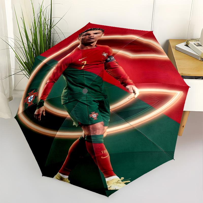 Ronaldo's Legacy Football Outdoor Automatic Umbrella Folding Umbrella with 8 Ribs Sturdy Construction for Outdoor Daily Use Fashionable