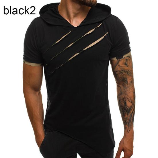 

Мужская повседневная футболка с коротким рукавом, рваным неровным подолом, приталенная, фитнес-худи L