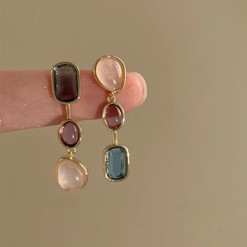 Asymmetric Contrasting Colored Earrings, High-End Earrings With Niche Design, Autumn And Winter Fashionable Temperament Earrings