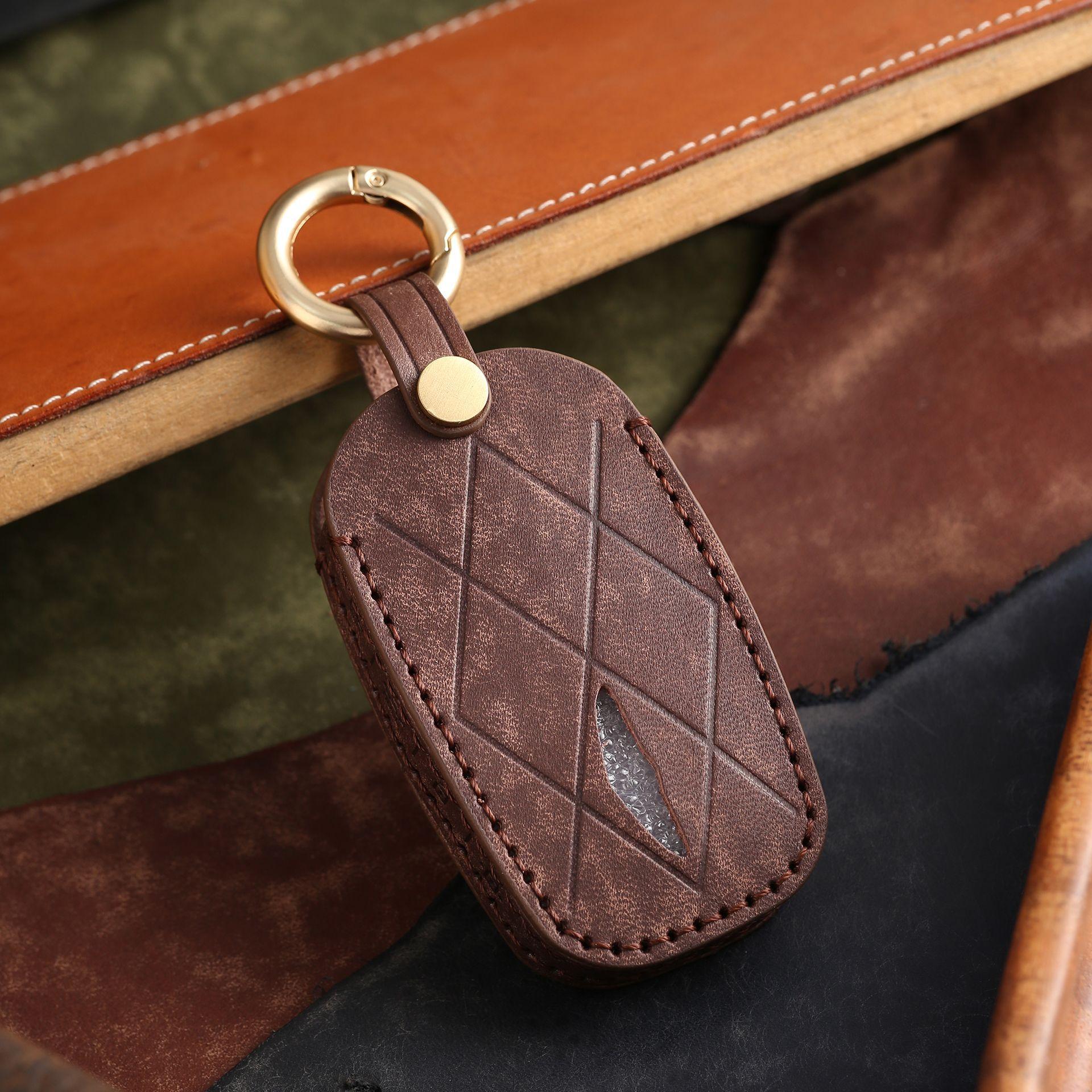 

Suitable for Genesis key cover GV60 car GV90 new Lawns Genesis leather bag buckle case коричневий